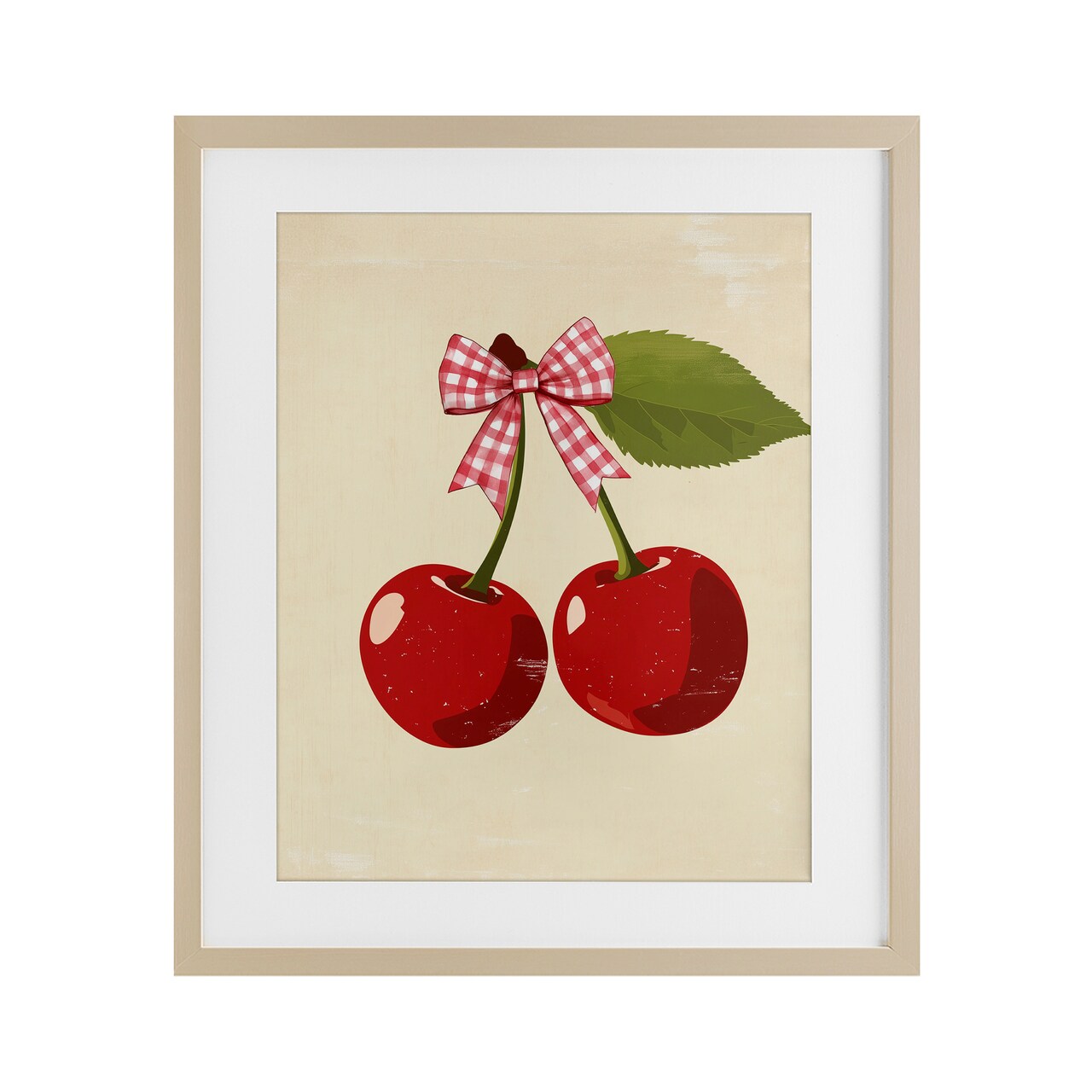 Stupell Industries Cherries with Pink Plaid Bow Framed Print Under Glass, design by Christine Simpson Art